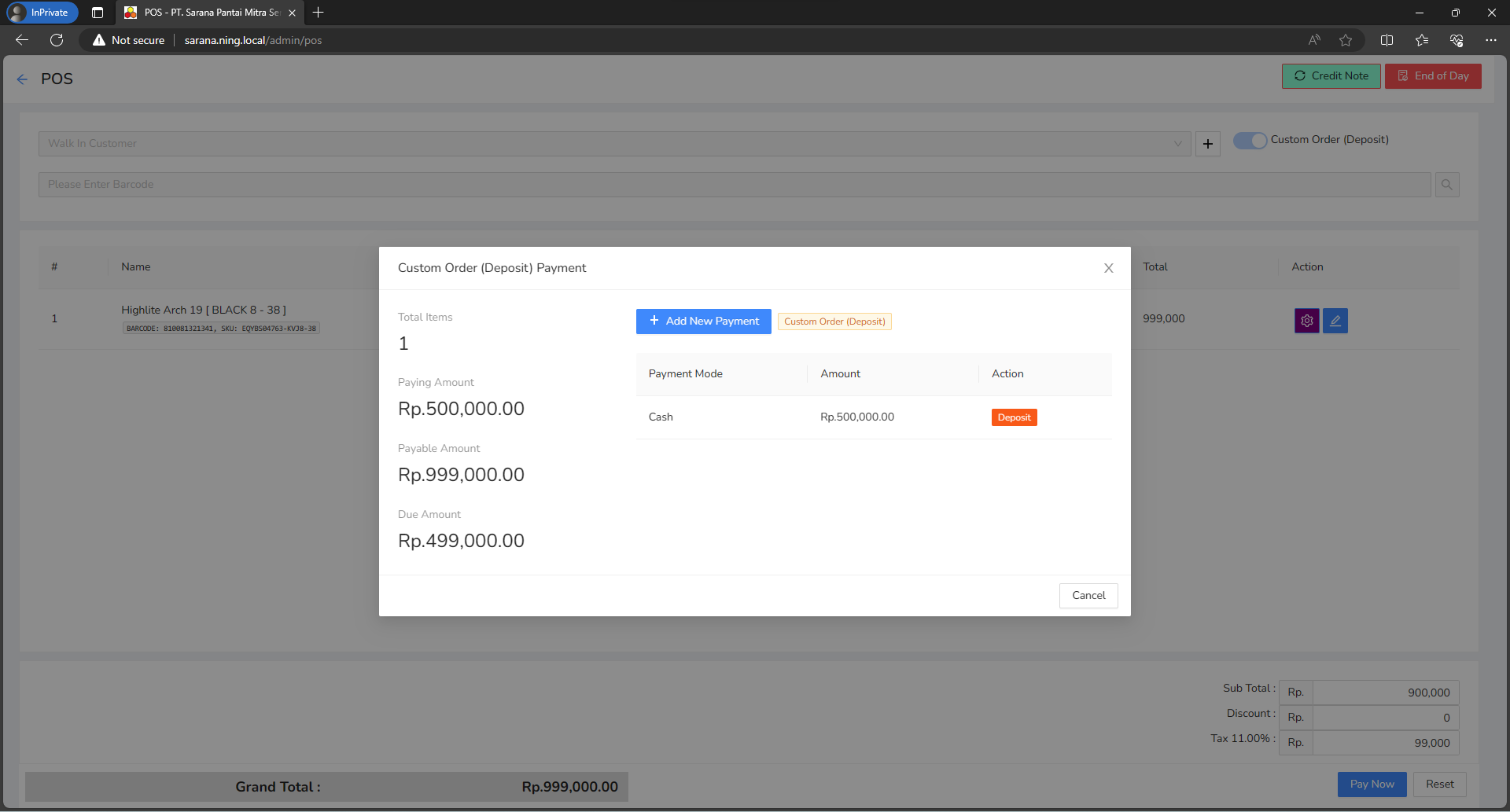 Previous Deposits/Down Payments