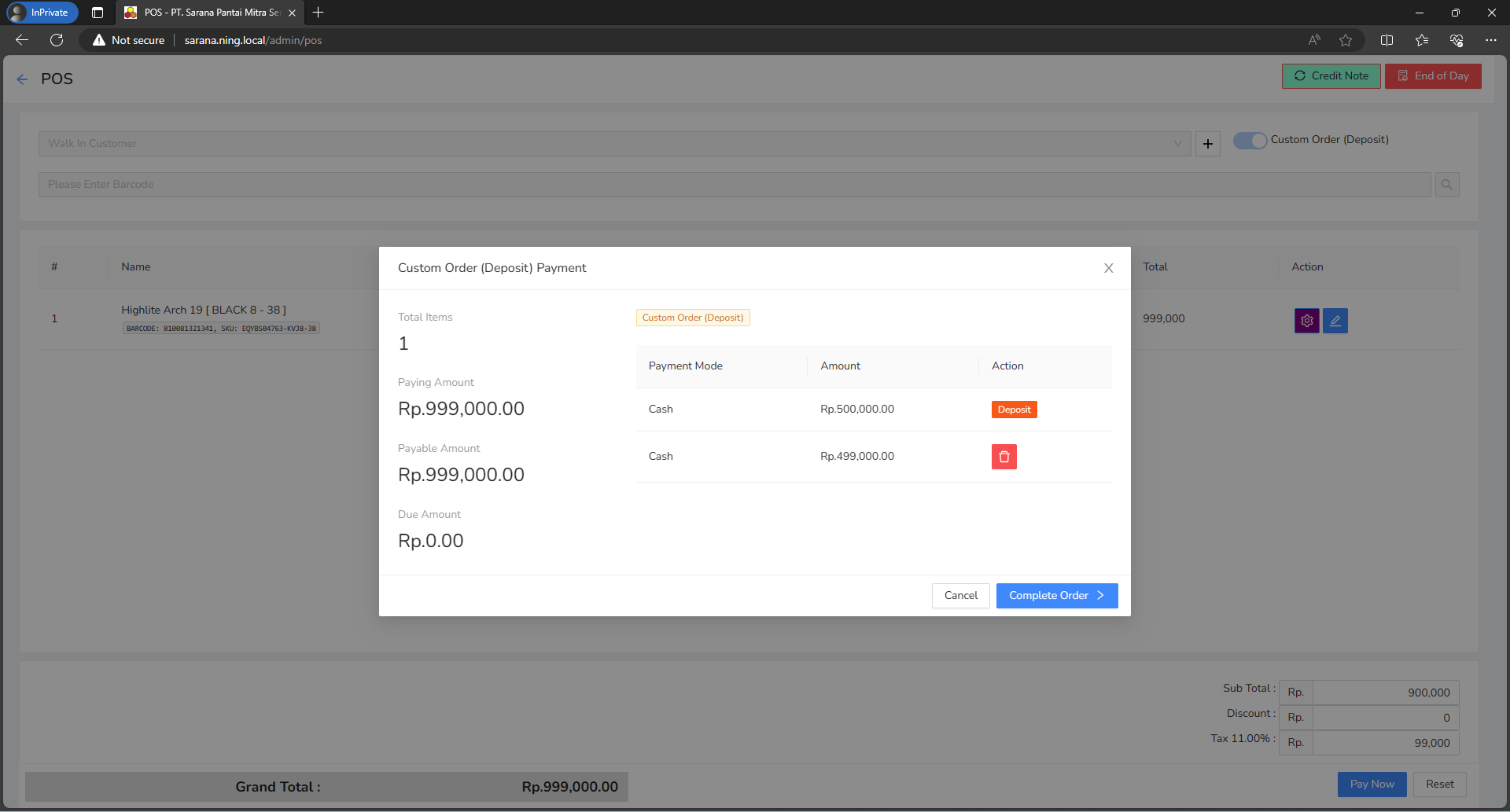 Finalizing Custom Order Transaction
