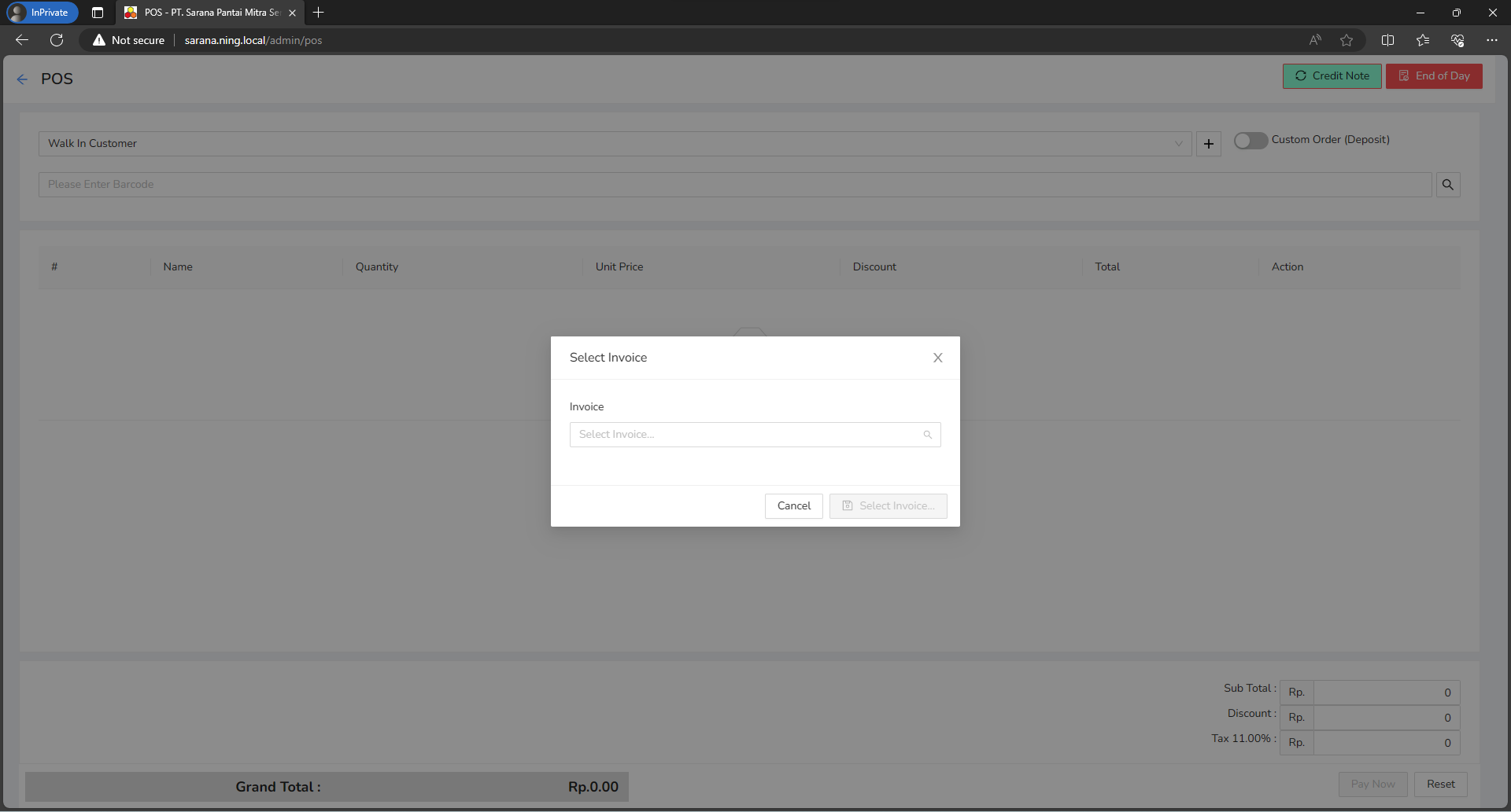 Credit Note Popup